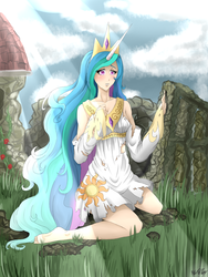 Size: 3000x4000 | Tagged: safe, artist:mylittelrosy, princess celestia, human, g4, clothes, female, humanized, solo, torn clothes