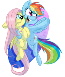 Size: 837x987 | Tagged: safe, artist:kiki-kit, fluttershy, rainbow dash, pegasus, pony, g4, female, flying, hair over one eye, mare, outline, signature, simple background, solo, transparent background