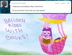 Size: 622x480 | Tagged: safe, artist:dilemarex, twilight sparkle, pony, unicorn, ask twilight sparkle, g4, ask, balloon, book, female, hot air balloon, magic, mare, reading, solo, telekinesis, twinkling balloon, unicorn twilight