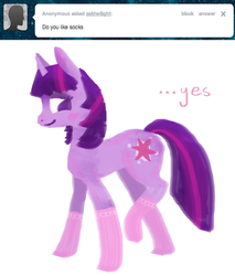 Size: 853x1002 | Tagged: safe, artist:dilemarex, twilight sparkle, pony, unicorn, ask twilight sparkle, g4, ask, clothes, female, mare, socks, solo, unicorn twilight