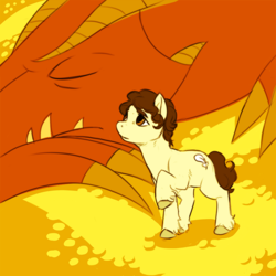 Size: 700x700 | Tagged: dead source, safe, dragon, bilbo baggins, ponified, smaug the golden, the hobbit, treasure