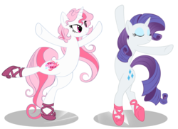 Size: 2305x1676 | Tagged: safe, artist:nabbiekitty, rarity, oc, oc:graceful slippers, pony, unicorn, g4, ballerina, ballet, ballet slippers, beautiful eyes, bipedal, dancing, duo, duo female, eyes closed, female, mare, simple background, transparent background