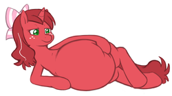 Size: 950x533 | Tagged: safe, artist:redintravenous, oc, oc only, oc:red ribbon, pony, unicorn, fat, female, mare
