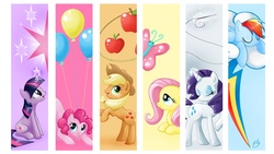 Size: 1366x768 | Tagged: safe, artist:pearlie-pie, applejack, fluttershy, pinkie pie, rainbow dash, rarity, twilight sparkle, earth pony, pegasus, pony, unicorn, g4, female, group, mane six, wallpaper