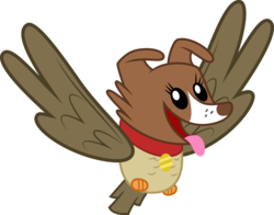 Size: 5114x4000 | Tagged: safe, artist:silvervectors, owlowiscious, winona, bird, chimera, dog, owl, g4, may the best pet win, allpet, collar, dog collar, female, flying, fusion, male, simple background, solo, transparent background