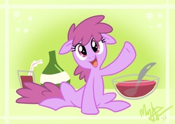 Size: 1315x932 | Tagged: source needed, safe, artist:spiritofamerica, berry punch, berryshine, earth pony, pony, g4, alcohol, bottle, drunk, female, glass, punch (drink), solo, straw