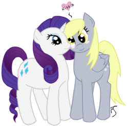Size: 509x502 | Tagged: safe, artist:theforbiddensecrets, derpy hooves, rarity, pegasus, pony, unicorn, g4, derpity, female, lesbian, mare, shipping