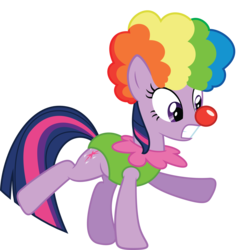 Size: 7697x8015 | Tagged: dead source, safe, artist:quanno3, twilight sparkle, pony, unicorn, g4, the ticket master, .svg available, absurd resolution, clothes, clown, clown nose, costume, female, rainbow wig, red nose, simple background, solo, transparent background, twily the clown, unicorn twilight, vector, wig