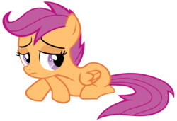 Size: 5936x4072 | Tagged: safe, artist:baumkuchenpony, scootaloo, pegasus, pony, g4, ponyville confidential, absurd resolution, crossed hooves, female, filly, prone, sad, simple background, solo, transparent background, vector