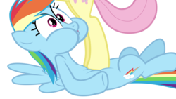 Size: 5760x3240 | Tagged: safe, artist:baumkuchenpony, fluttershy, rainbow dash, dragon quest, g4, puffy cheeks, simple background, stomping, transparent background, vector, violence