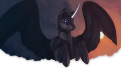 Size: 1024x579 | Tagged: safe, artist:elkaart, nightmare moon, g4, solo