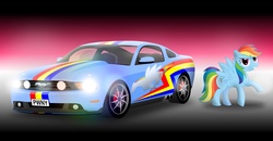 Size: 1250x650 | Tagged: safe, artist:gonein10seconds, rainbow dash, pony, g4, car, female, ford, ford mustang, mustang, solo