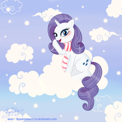 Size: 1024x1024 | Tagged: safe, artist:hayyie, rarity, pony, g4, clothes, cloud, cloudy, female, scarf, solo