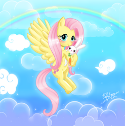 Size: 1024x1037 | Tagged: safe, artist:hayyie, angel bunny, fluttershy, g4, rainbow