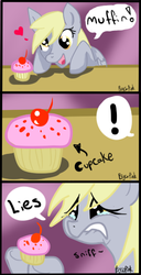 Size: 262x511 | Tagged: safe, artist:psycopink, derpy hooves, pegasus, pony, g4, comic, cupcake, female, mare