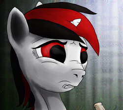Size: 1800x1620 | Tagged: safe, artist:aaronmk, oc, oc only, oc:blackjack, pony, unicorn, fallout equestria, fallout equestria: project horizons, fanfic, fanfic art, female, horn, mare, small horn, solo, somber