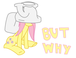 Size: 680x517 | Tagged: artist needed, safe, fluttershy, pony, g4, but why, female, headbucket, mare, simple background, solo, toilet, transparent background, wat, wingless