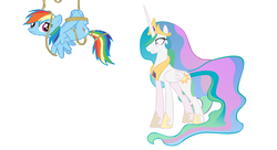 Size: 919x501 | Tagged: safe, princess celestia, rainbow dash, princess molestia, g4, rope, tied up