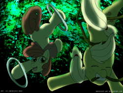 Size: 900x680 | Tagged: safe, artist:ladyanidraws, apple bloom, applejack, g4, lasso, loop-de-hoop, rope