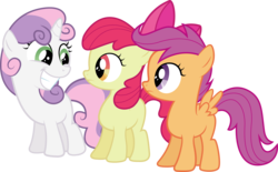 Size: 3869x2403 | Tagged: safe, artist:silentmatten, apple bloom, scootaloo, sweetie belle, earth pony, pony, g4, big grin, cutie mark crusaders, female, filly, foal, high res, simple background, transparent background, trio