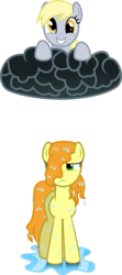 Size: 3106x7000 | Tagged: safe, artist:ambassad0r, carrot top, derpy hooves, golden harvest, pegasus, pony, g4, cloud, female, mare, simple background, transparent background, wet mane