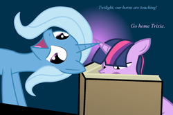Size: 1600x1062 | Tagged: safe, artist:dazed-and-wandering, trixie, twilight sparkle, pony, unicorn, g4, book, duo, female, horn, horns are touching, lesbian, ship:twixie, shipping