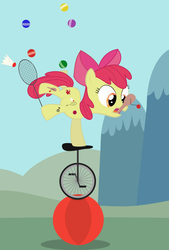 Size: 1076x1588 | Tagged: safe, artist:felixabsolved, apple bloom, g4, badminton, ball, cutie pox, juggling, paddleball, unicycle