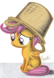 Size: 1627x2320 | Tagged: safe, artist:patoriotto, scootaloo, g4, basket, pixiv, sad