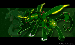 Size: 900x537 | Tagged: safe, artist:renepolumorfous, alicorn, pony, rayquaza, abstract background, legendary pokémon, pokémon, ponified, ponymon, solo