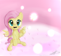 Size: 1150x1050 | Tagged: safe, artist:a17spartan768, fluttershy, pegasus, pony, g4, female, front view, full face view, looking at you, looking up, mare, open mouth, raised hoof, sitting, smiling, solo, spread wings, wings