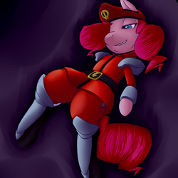 Size: 3000x3000 | Tagged: safe, artist:florecentmoo, pinkie pie, earth pony, semi-anthro, g4, crossover, female, high res, m. bison, solo, street fighter