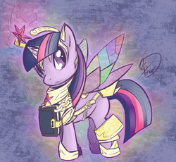 Size: 844x775 | Tagged: safe, artist:florecentmoo, twilight sparkle, alicorn, pony, g4, artificial wings, augmented, book, female, mare, mechanical wing, twilight sparkle (alicorn), wings