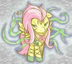 Size: 1000x890 | Tagged: safe, artist:florecentmoo, fluttershy, g4, badass, clothes, corrupted, vine