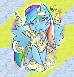 Size: 786x822 | Tagged: safe, artist:florecentmoo, rainbow dash, pony, g4, armor, badass, clothes, female, scar, solo