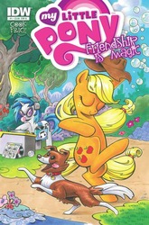 Size: 583x885 | Tagged: safe, artist:andy price, idw, official comic, applejack, dj pon-3, vinyl scratch, winona, pony, g4, official, comic, cover, idw advertisement, the hoof beats