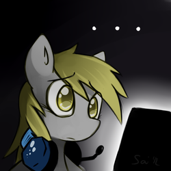 Size: 650x650 | Tagged: safe, artist:serendipity-kitty, derpy hooves, pegasus, pony, g4, female, gamer derpy, headphones, mare