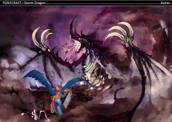 Size: 1698x1200 | Tagged: safe, artist:xatiav, rainbow dash, scootaloo, dragon, g4