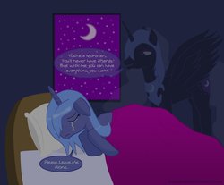 Size: 982x814 | Tagged: safe, artist:taco-bandit, nightmare moon, princess luna, alicorn, pony, g4, bed, female, mare, pillow