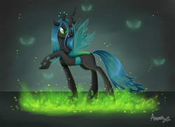 Size: 1800x1309 | Tagged: safe, artist:amenoo, queen chrysalis, changeling, changeling queen, g4, crown, female, jewelry, regalia