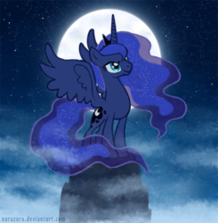 Size: 650x662 | Tagged: safe, artist:xarazura, princess luna, pony, g4, female, moon, night, solo