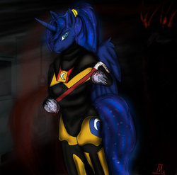 Size: 899x888 | Tagged: safe, artist:marcelthecrow, princess luna, anthro, g4, crossover, half-life