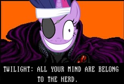 Size: 1000x674 | Tagged: safe, artist:omegadark3564, twilight sparkle, g4, all your base are belong to us, duo, herd, meme, twilight snapple, welcome to the herd, zero wing