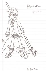 Size: 900x1382 | Tagged: safe, applejack, earth pony, anthro, g4, female, lined paper, scythe, solo, traditional art, weapon