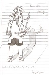 Size: 900x1369 | Tagged: safe, rainbow dash, anthro, g4, female, lined paper, shadow, solo, sword, traditional art, weapon