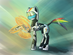 Size: 1037x774 | Tagged: safe, artist:kiriall, rainbow dash, g4, crossover, mass effect, omni-tool