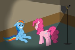 Size: 4296x2884 | Tagged: safe, artist:yokogumo, pinkie pie, rainbow dash, pony, g4, interrogation, lamp