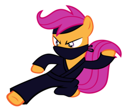 Size: 3000x2729 | Tagged: safe, artist:fluffytuli, scootaloo, pegasus, pony, g4, clothes, female, fierce, filly, foal, high res, ninja, solo