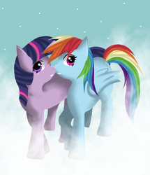 Size: 649x755 | Tagged: safe, rainbow dash, twilight sparkle, g4, female, lesbian, ship:twidash, shipping, snow, snowfall