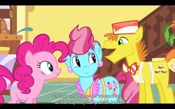Size: 960x600 | Tagged: safe, screencap, carrot cake, cup cake, pinkie pie, earth pony, pony, g4, mmmystery on the friendship express, female, kinky, male, mare, stallion, youtube caption