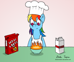 Size: 1280x1071 | Tagged: safe, artist:sketchinetch, rainbow dash, pegasus, pony, g4, cereal, fire, male, milk, parody, simpsons did it, solo, the simpsons